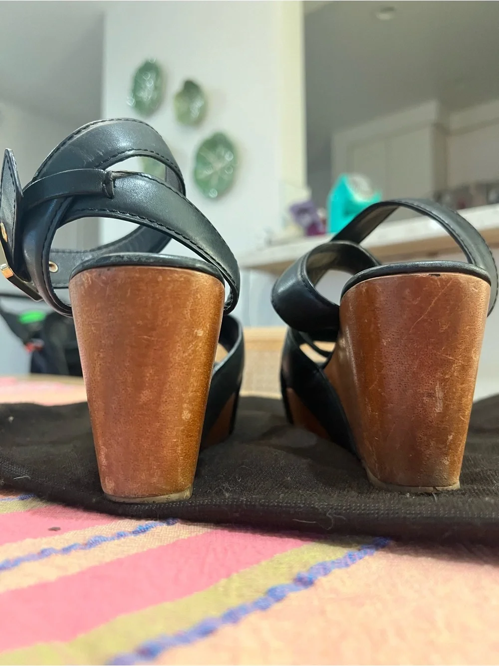 Tory Burch Leather and Wood Platform Wedge Sandals